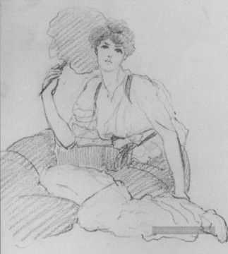  dame - Flabellifera croquis au crayon néoclassique dame John William Godward